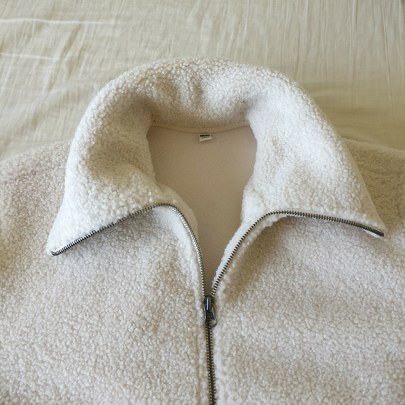 NWOT Uniqlo Cream Sherpa Fleece Pile Lined Cropped Teddy Bomber Jacket XS - Picture 9 of 16